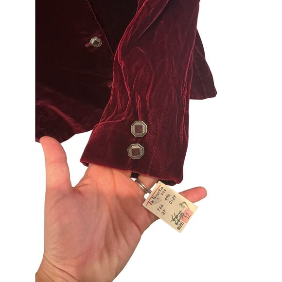 Vtg Talbots Womens Velvet Blazer Size 12 Vampire Whimsigoth Cola Red Jacket NEW - Picture 6 of 8